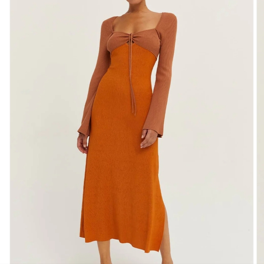 Crescent Anna Mix Maxi Dress in Burnt Orange